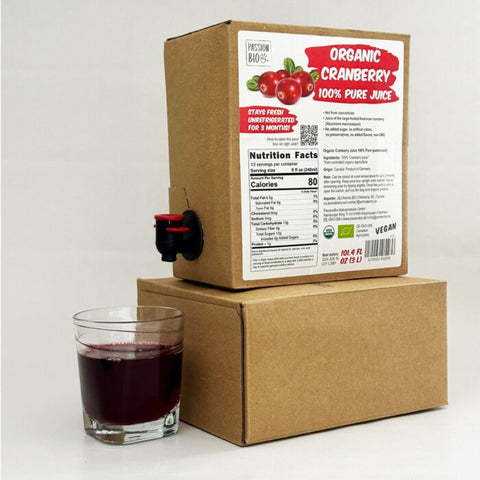 Organic Cranberry Juice Box Pure no added sugar with glass