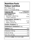 nutrition facts table of dried aronia berries covered with dark chocolate