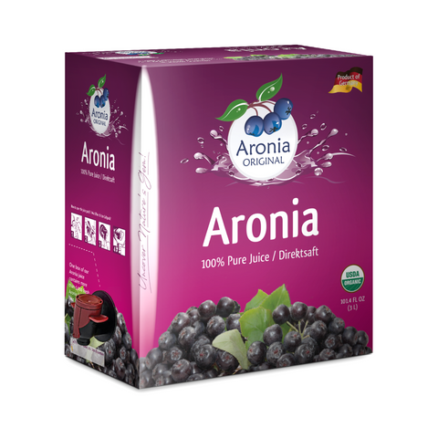 Organic Aronia Berry Juice 101.4 fl oz (3 Liter) Box | Not from Concentrate